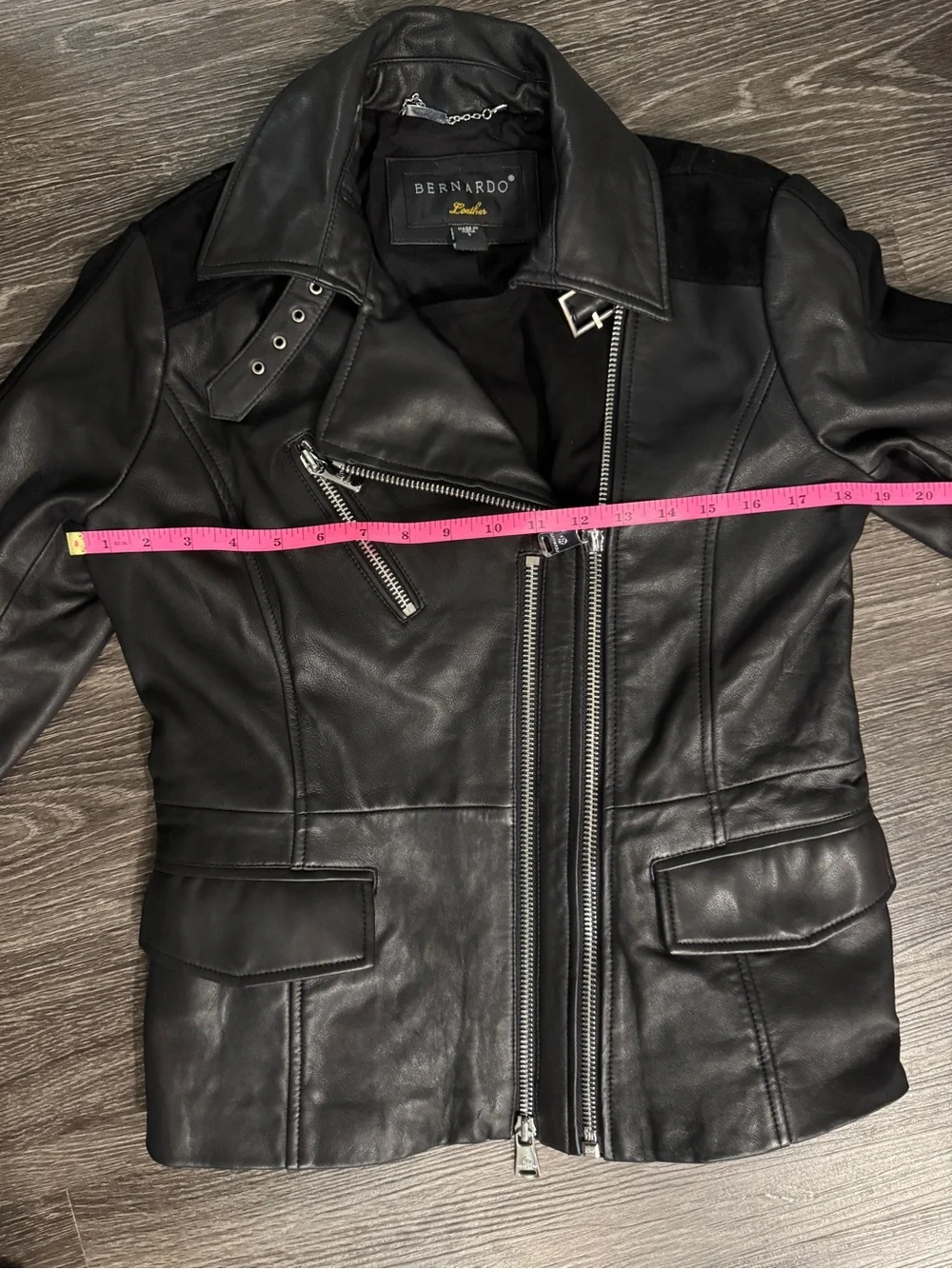 Bernardo Black Genuine Leather Suede Moto Biker Jacket Size S